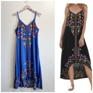 SUNDANCE Life of Light Floral Embroidered Blue Strap Dress L Large